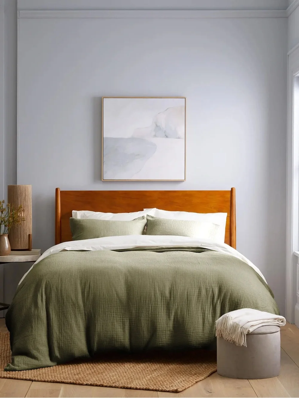 QUINCE Organic Cotton Gauze Duvet Cover Set King/Cal King Olive 8546